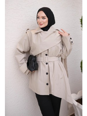 İmaj Butik Taş Allerli Bağlama Detaylı Trençkot