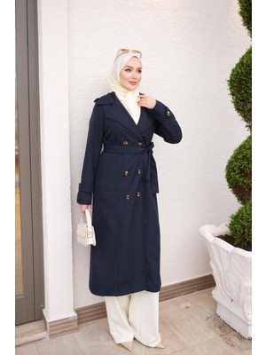 İmaj Butik Lacivert Kruvaze Yaka Düğmeli Trençkot