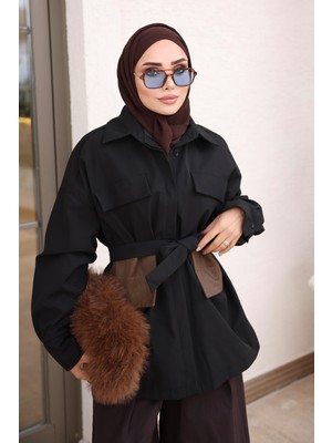 İmaj Butik Siyah Düğmeli Astarlı Kısa Trenç