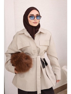 İmaj Butik Taş Düğmeli Astarlı Kısa Trenç