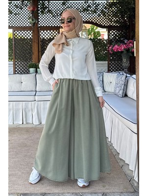 Rabia Şamlı Vera Etekli Pantolon Yeşil