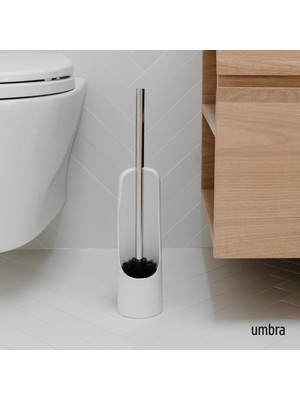 Store Touch Tuvalet Fırçası Açık Arkalı Gizli Tutuculu – Dayanıklı, Ince, Plastik ve Metal Klozet Temizleyici, Kauçuk Kaplamalı – Yumuşak ve Yoğun Fırça Kılları – Tüm Inatçı Lekeleri Çıkarır, Beyaz