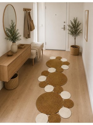 Rönesans Tekstil Jüt Yolluk Halı Yuvarlak Motifli Krem Detaylı Bohem Hasır Kilim – Luna
