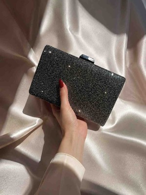 Hegef Bag Kadın Kristal Sırataşlı Ekstra Zincirli ve Çıkarılabilir Tutma Saplı Şık Abiye Portföy Çanta