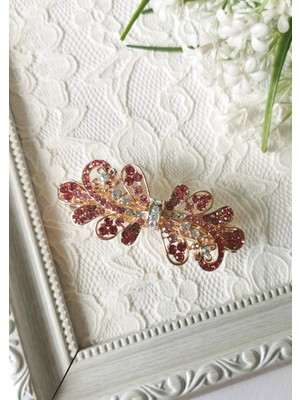 Halley Concept Pembe Taşlı Işıltılı Kelebek Figürlü Otomatik Toka 8x3 cm Rose