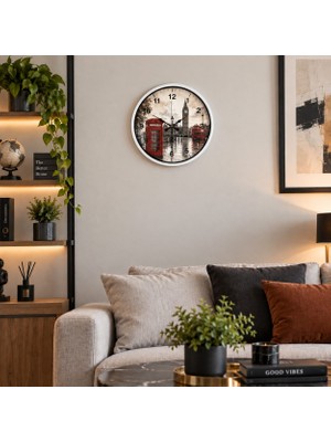 Çetiner Group Londra Sokakları 36 x 36 cm Beyaz Duvar Saati