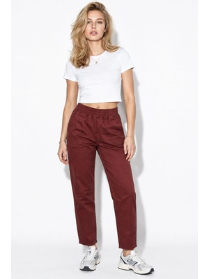 Vena Kadın Marla Renkli Yüksek Bel Slouchy Jogger Pantolon-Bordo