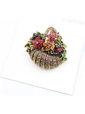 Pileli Store Çiçek Sepeti Broş - Bronz