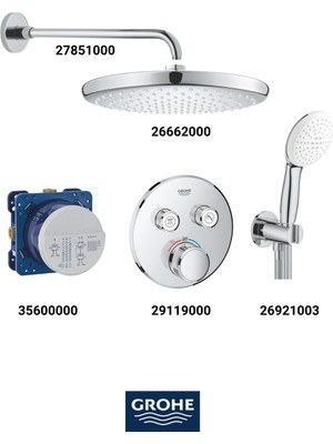 Grohe Grohtherm Smartkontrol Ankastre Banyo Bataryası Seti Oval Gagasız(Geniş Oval Tepe Duşlu)