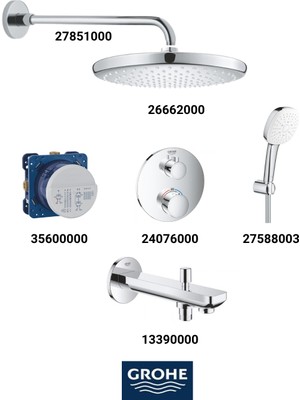 Grohe Grohtherm Ankastre Termosta Banyo Bataryası Seti Oval Gagadan Yönlendiricili (Geniş Oval Tepe Duşlu)