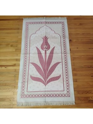Lüks Şönil Seccade, Lale Desenli, Yumuşak, Tesbih Hediyeli - Pembe