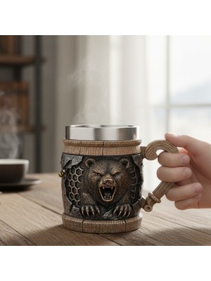 Keyfim Shop Ayı Figürlü 3D Kabartmalı Paslanmaz Çelik Kadeh Kupa