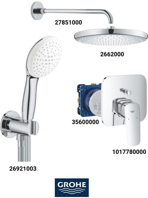 Grohe Cubeo Ankastre Banyo Bataryası Seti Gagasız(Geniş Oval Tepe Duşlu)