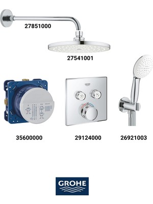 Grohe Grohtherm Smartkontrol Ankastre Banyo Bataryası Seti Kare Gagasız(Oval Tepe Duşlu)