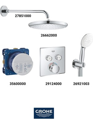 Grohe Grohtherm Smartkontrol Ankastre Banyo Bataryası Seti Kare Gagasız(Geniş Oval Tepe Duşlu)