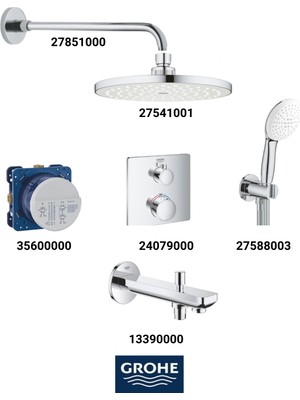 Grohe Grohtherm Termostatikankastre Banyo Bataryası Seti Kare Gagadan Yönlendiricili (Oval Tepe Duşlu)