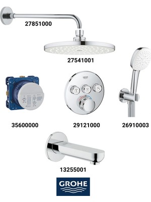 Grohe Grohtherm Smartkontrol Ankastre Banyo Bataryası Seti Oval-3 Yol Gagalı (Oval Tepe Duşlu)