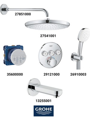 Grohe Grohtherm Smartkontrol Ankastre Banyo Bataryası Seti Oval 3-Yol Gagalı(Geniş Oval Tepe Duşlu)
