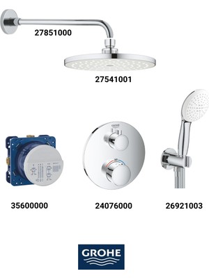 Grohe Grohtherm Termostatik Ankastre Banyo Bataryası Seti Gagasız Oval ( Geniş Oval Tepe Duşlu)