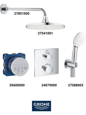 Grohe Grohtherm Ankastre Termostatik Banyo Bataryası Seti Kare Gagasız(Oval Tepe Duşlu)
