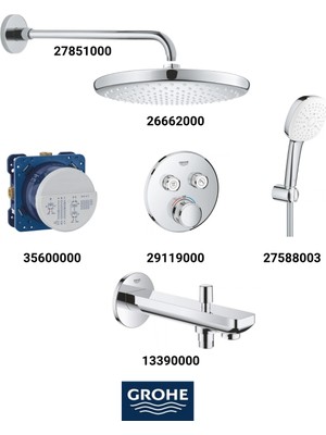Grohe Grohtherm Smartkontrol Ankastre Banyo Bataryası Seti Oval Gagadan Yönlendircili(Genişoval Tepeduşlu)
