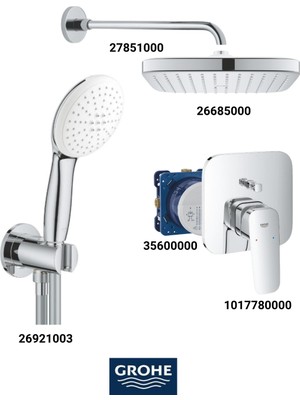 Grohe Cubeo Ankastre Banyo Bataryası Seti Gagasız(Kare Tepe Duşlu)