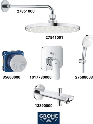 Grohe Cubeo Ankastre Banyo Bataryası Seti Gagadan Yönlendiricili (Oval Tepe Duşlu)