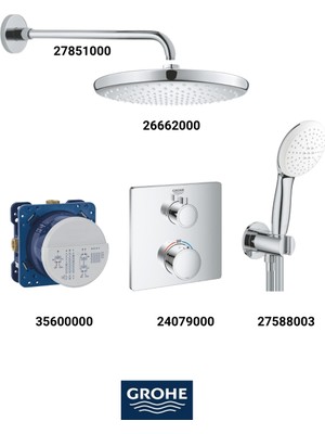 Grohe Grohtherm Termostatik Ankastre Banyo Bataryası Seti Kare Gagasız( Geniş Oval Tepe Duşlu)