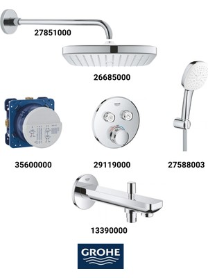 Grohe Grohtherm Smartkontrol Ankastre Banyo Bataryası Seti Oval Gagadan Yönlendiricili(Kare Tepe Duşlu)