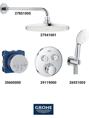 Grohe Grohtherm Smartkontrollu  Ankastre Banyo Bataryası Seti Oval Gagasız(Oval Tepe Duşlu)