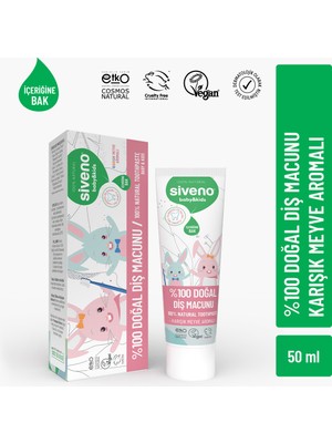 Siveno %100 Doğal Diş Macunu Bebek ve Çocuk İçin Karışık Meyve Aromalı Florürsüz 50 ml