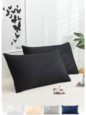 Pamuklu 2'li Kapaklı Yastık Kılıfı 50X70 cm - Yumuşak ve Nefes Alabilir (Siyah)