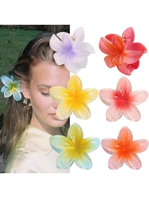 Çiçekli Saç Tokası, 6 Adet, Plumeria Çiçekli Pençe Klipsleri, C