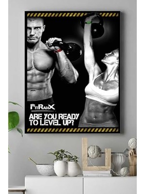 (PSTER16837) Level Up Vücut Geliştirme Body Building Fitness Kanvas Tablo 30 x 40