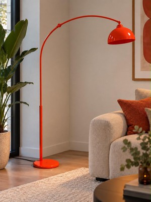 Avizade Velora Turuncu Metal Kavisli Lambader - Modern Salon Köşe Lambası -Minimalist Dekoratif Köşe Aydınlatma
