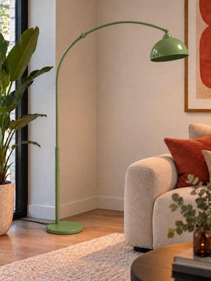 Avizade Velora Yeşil Metal Kavisli Lambader - Modern Salon Köşe Lambası -Minimalist Dekoratif Köşe Aydınlatma