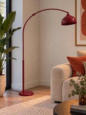 Avizade Velora Bordo Metal Kavisli Lambader - Modern Salon Köşe Lambası -Minimalist Dekoratif Köşe Aydınlatma