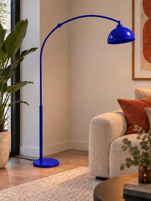Avizade Velora Mavi Metal Kavisli Lambader - Modern Salon Köşe Lambası -Minimalist Dekoratif Köşe Aydınlatma