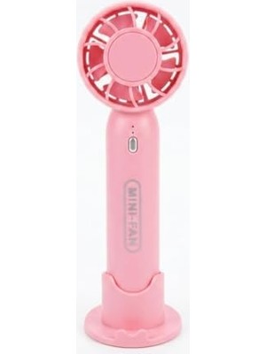 Taşınabilir El Fanı, Pembe, USB Şarjlı, 3 Kademeli Hız, Masaüstü Standlı, 16 cm