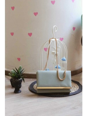 Moom Bag Kadın Mint Yeşili Şerit Detaylı Zincirli Omuz Çantası