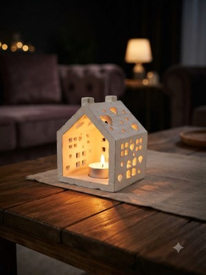 ogonline El Yapımı Taş Ev Dekoratif Mumluk Dekoratif Ev Model Mumluk Taş Ev (Alçı Değildir)