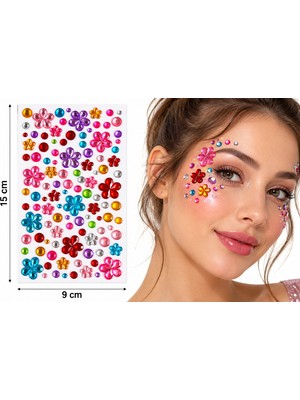Airbrush Tattoo Renkli Çiçekler Yapışkanlı Yüz Taşı Face Gems Taşlı Yüz ve Vücut Süsü