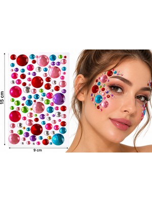 Airbrush Tattoo Renkli Daireler Yapışkanlı Yüz Taşı Face Gems Taşlı Yüz ve Vücut Süsü