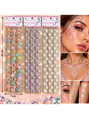 Airbrush Tattoo Şerit Büyük Yapışkanlı Yüz Taşı Face Gems Taşlı Yüz ve Vücut Süsü
