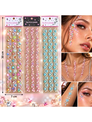 Airbrush Tattoo Şerit Rengarenk Yapışkanlı Yüz Taşı Face Gems Taşlı Yüz ve Vücut Süsü