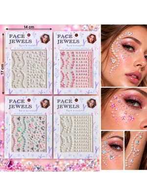 Airbrush Tattoo 4 Adet Birden Karma Yapışkanlı Yüz Taşı Face Gems Taşlı Yüz ve Vücut Süsü