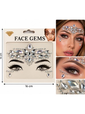 Airbrush Tattoo Gümüş Model Yapışkanlı Yüz Taşı Face Gems Taşlı Yüz ve Vücut Süsü