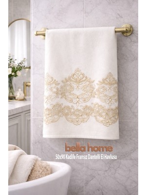 Bella Home Kadife Fransız Dantelli El & Yüz Havlusu | 50X90 cm | 3 Adet | Lüks & Yumuşak Dokulu | Şık ve Konforlu
