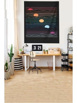 Renkli Aylar Batan Ay Leke Tutmaz Kadife Kumaş Duvar Örtüsü Duvar Halısı Tapestry, 100 x 140