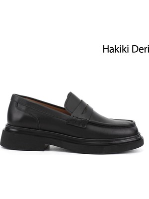 Gönderi(r) Erkek Siyah  Hakiki Deri Loafer Ayakkabı